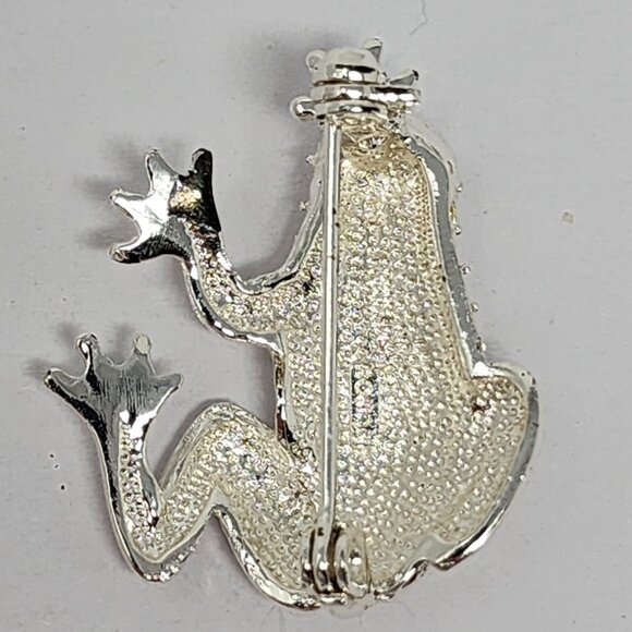Roman Signed Clear Rhinestones Silver Tone Frog Brooch Pin Jewelry 1.25 Inches - Picture 7 of 7